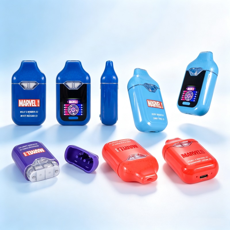 Marvel Switch 2g empty dual flavor vape hardware displaying screen light and mouthpiece details