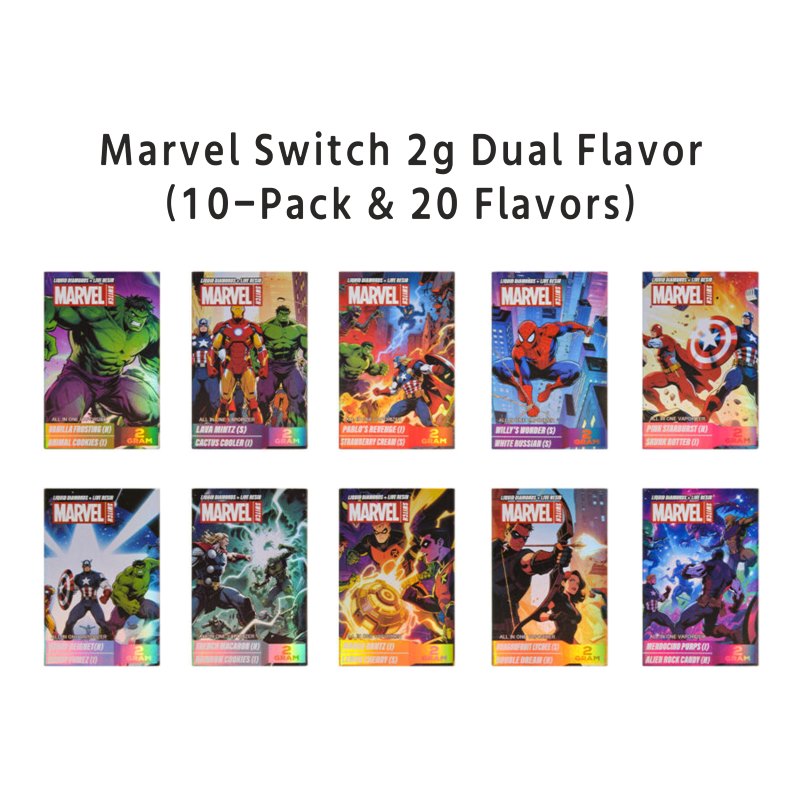 Wholesale 10 pack strain boxes for Marvel Switch 2g empty dual flavor disposable vape pens