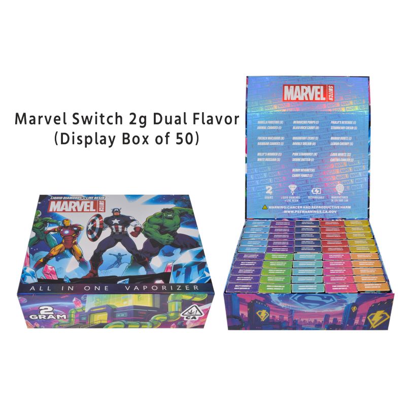 Master display box of 50 wholesale Marvel Switch 2g empty dual flavor disposable vapes