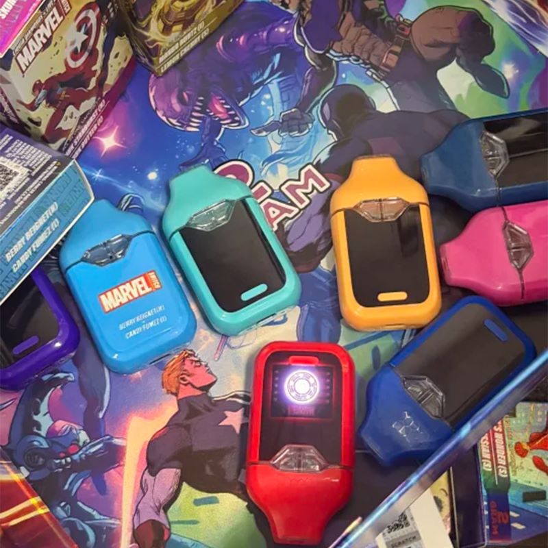 Multi color collection of Marvel Switch 2g empty dual flavor disposable vape hardware