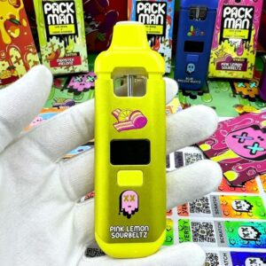 Pack Man empty disposable vape with custom retail packaging for live resin.