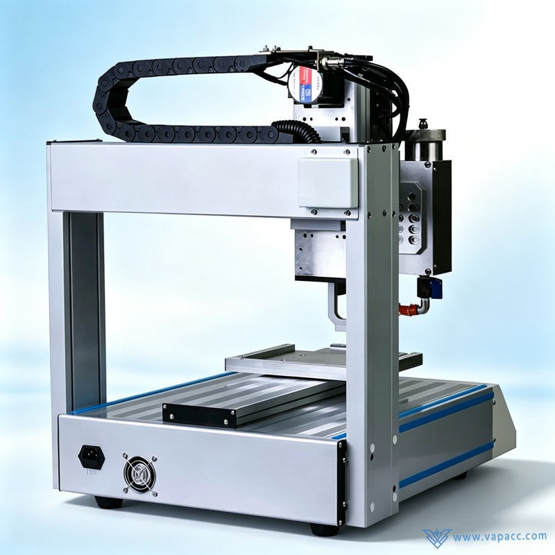 Rear view of automatic vape filling machine showing power connection and frame structure