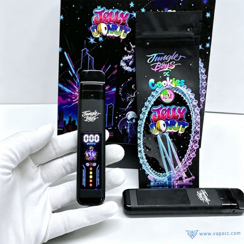 Vapacc wholesale Jungle Boys x Cookies 1g empty vape device with childproof mylar packaging bag.