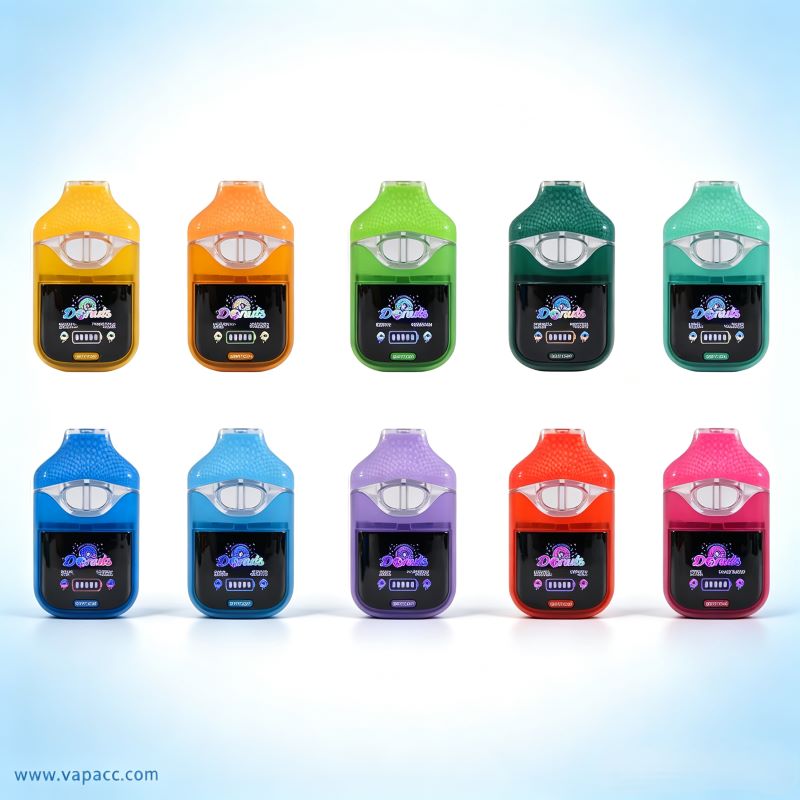 Front view of 10 Donuts V4 Switch 2g Dual empty disposable vape devices showing digital screens.