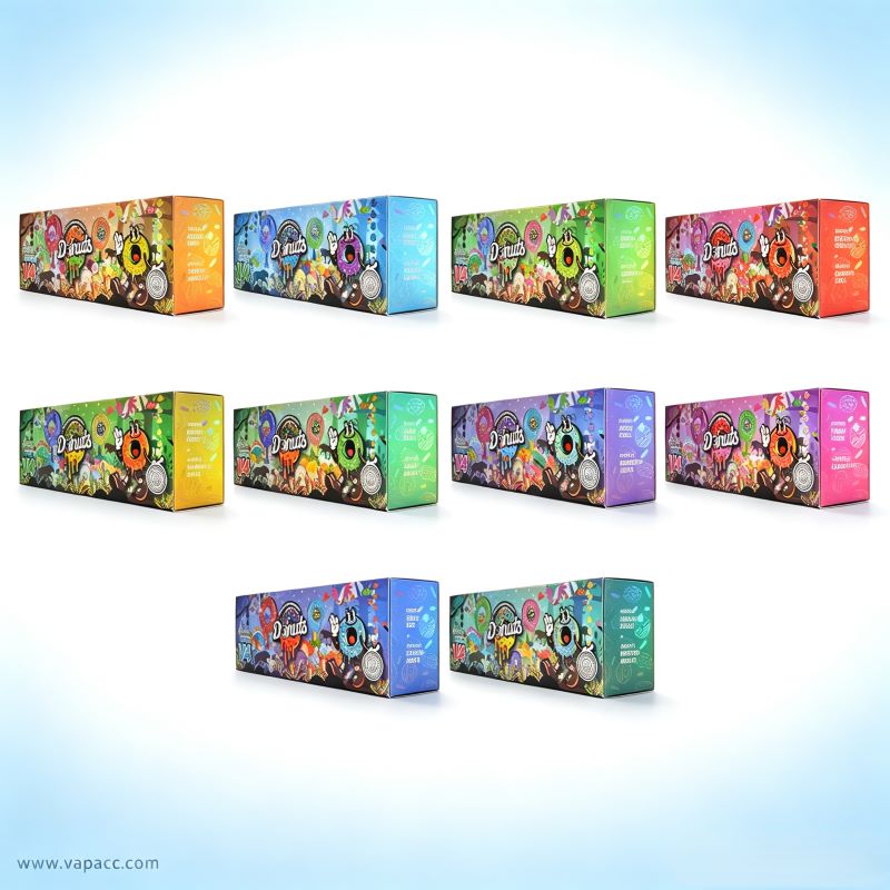 10-pack retail box for Donuts V4 Switch 2g dual-chamber empty pods (featuring 20 different flavors/varieties).