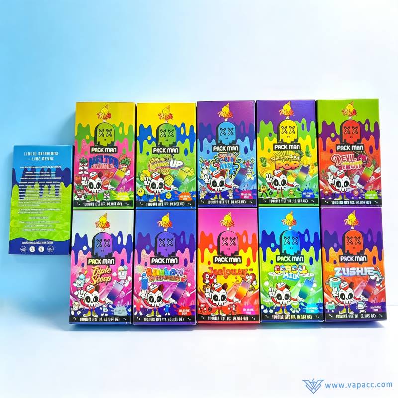 10 individual strain packaging boxes for Empty Melt x PackMan 1ml 2ml disposable vape wholesale.
