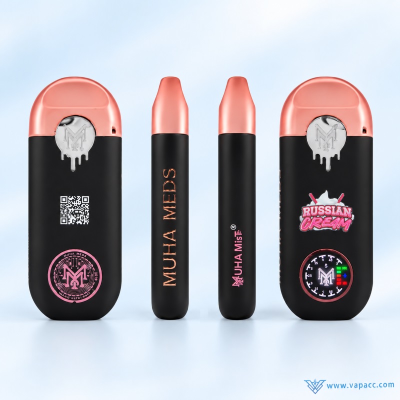 Front back and side views of empty Muha Meds 3.5g rechargeable vape pen hardware
