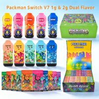 Packman Switch V7 Dual flavor empty cart display box with 1g and 2g disposable devices and packaging.