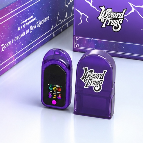 Purple Wizard Trees 1g single-flavor empty disposable vape device with matching outer retail packaging box