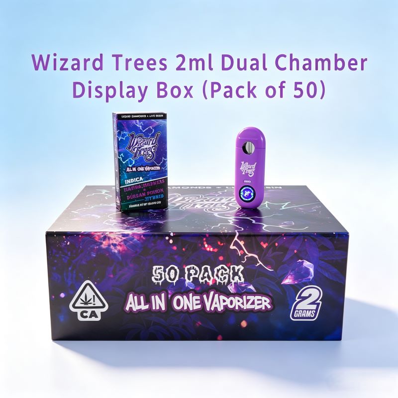 Wizard Trees 2ml dual-chamber 50-pack master display box with device and individual packaging