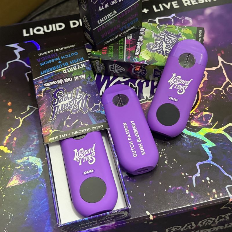 Wizard Trees 2ml dual-chamber empty vape pens with single retail packaging boxes