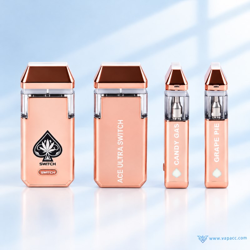 ace ultra 2g rose gold dual flavor empty vape device front side and mouthpiece view