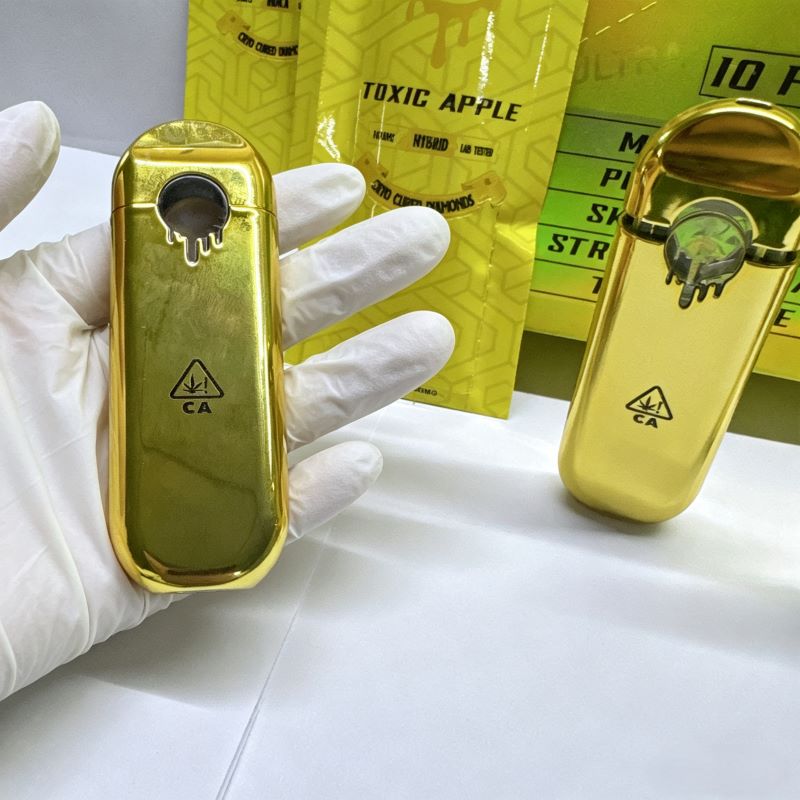 Back view of Empty Ace Ultra V6 gold device displaying clear window and CA warning mark.