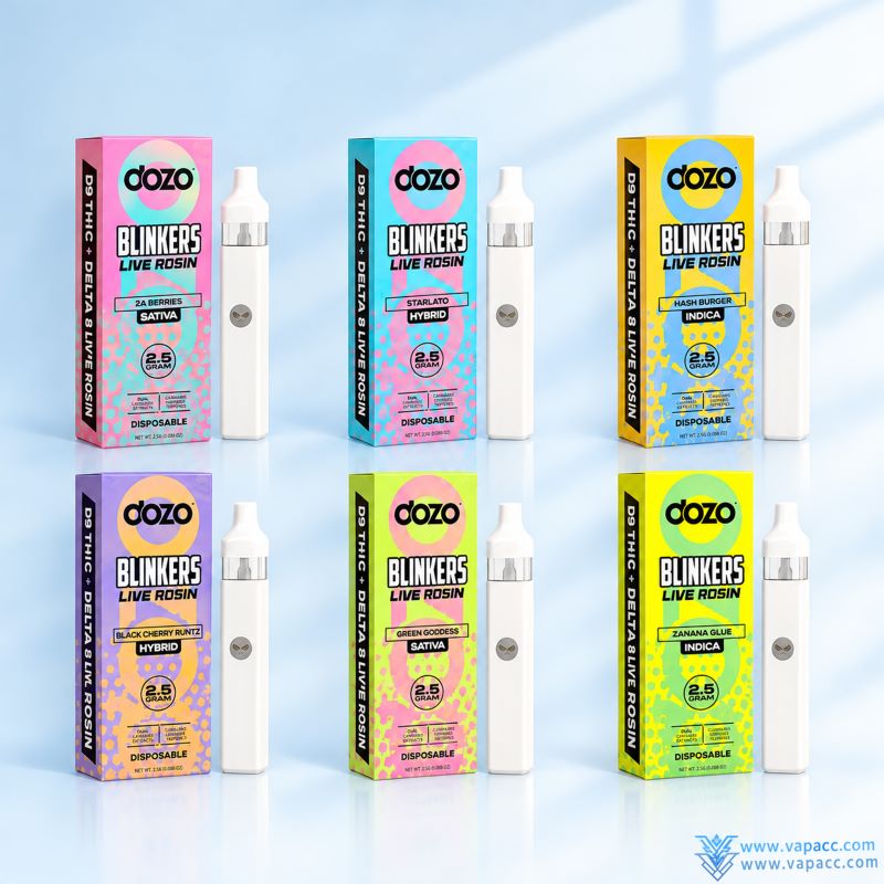 Bulk DOZO Blinkers 2.5g empty disposable vape options in multiple flavor boxes