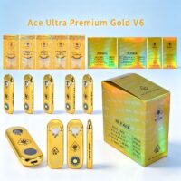 Wholesale Empty Ace Ultra V6 1g & 2g Disposable Vape Pen Premium Gold set with packaging bags and display box.Wholesale Empty Ace Ultra V6 1g & 2g Disposable Vape Pen Premium Gold set with packaging bags and display box.