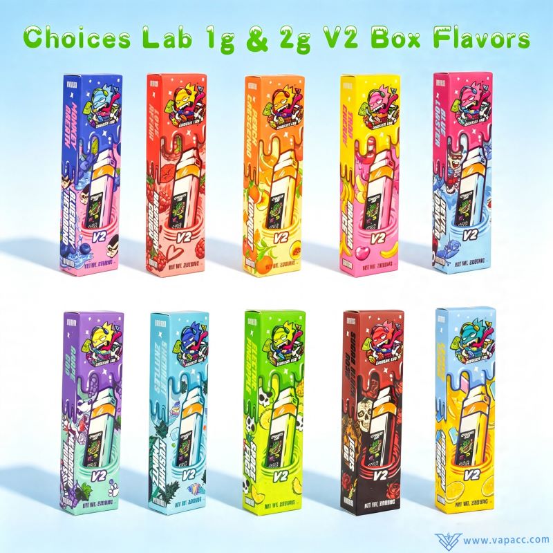 10 flavor strain packaging boxes for empty Choices Lab V2 dual chamber vapes