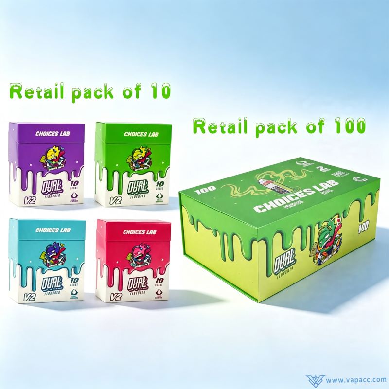 Retail pack of 10 and bulk box of 100 for empty Choices Lab V2 disposable vapes