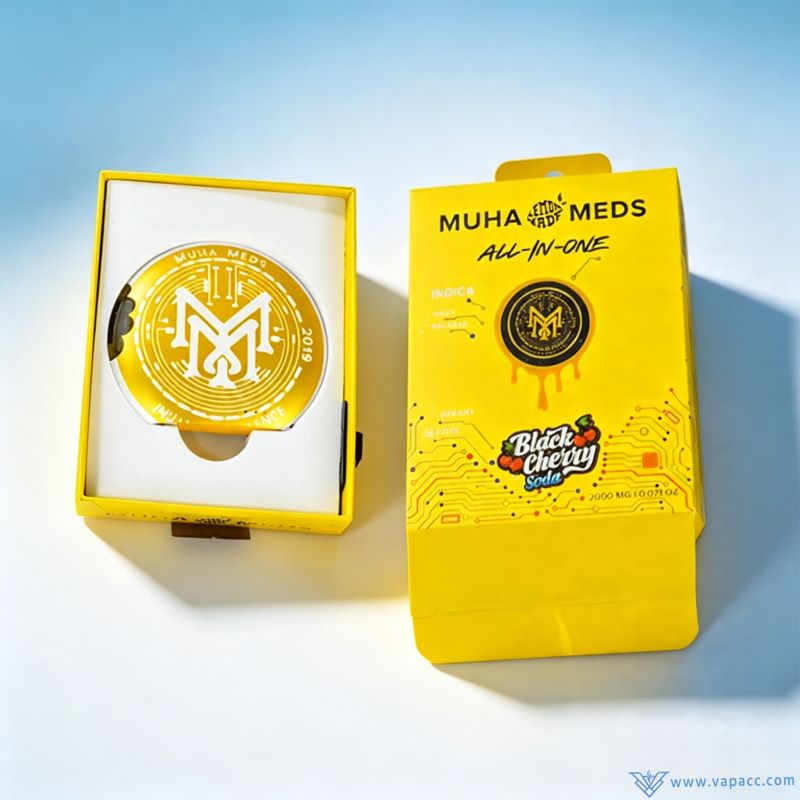 Single unit packaging kit for empty Muha Meds x Lemonade 2g round disposable vape