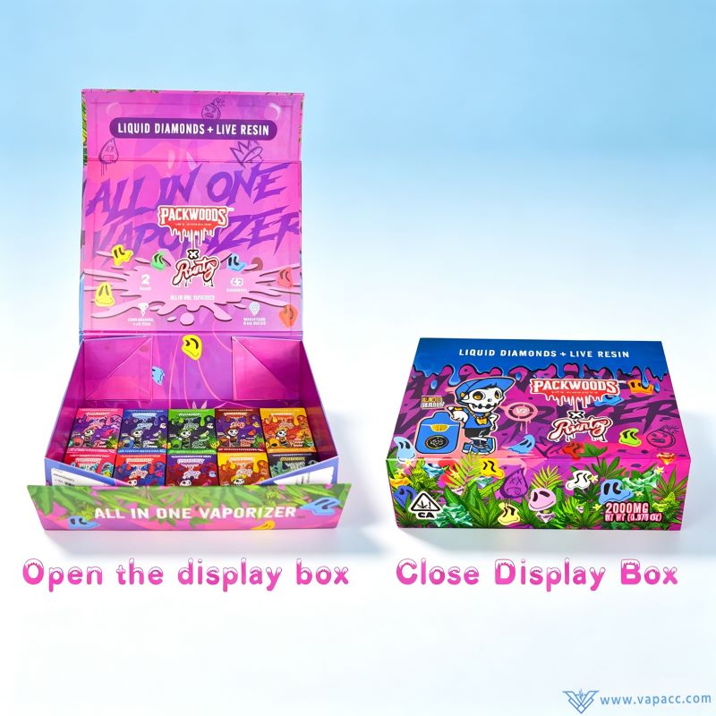 empty packwoods x runty v2 open and closed wholesale master display box