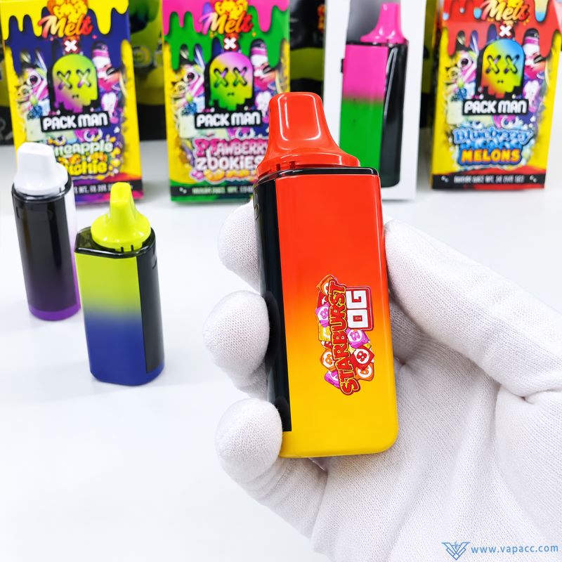 Back view of Packman x Melt V2 empty disposable device with strain flavor print