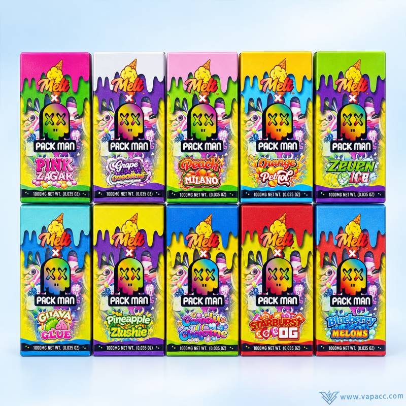 10 strain packaging boxes for Packman x Melt V2 empty vape pen 1000mg