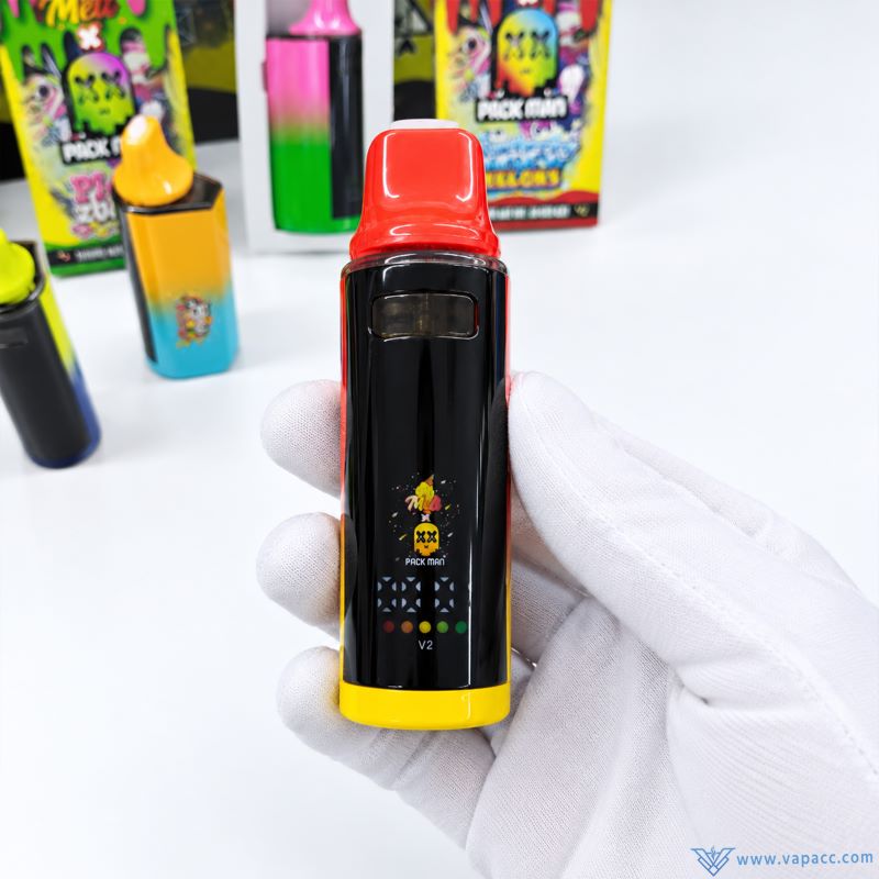 Front view of Packman x Melt V2 empty vape pen showing screen display and logo