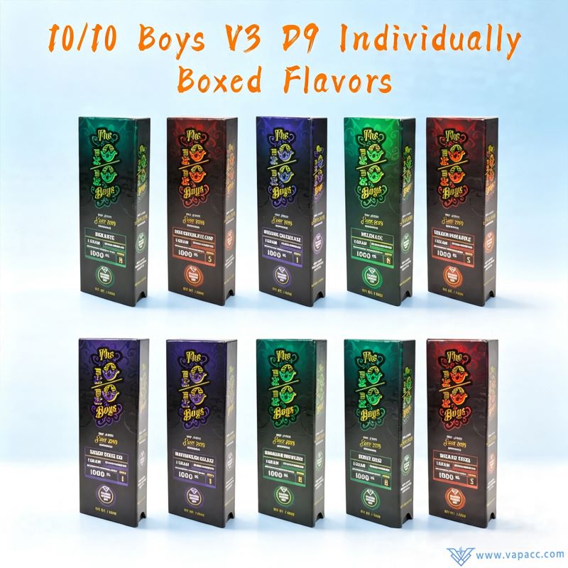 Various flavor packaging boxes for The 10/10 Boys V3 empty vape D9 liquid diamond bar 1g