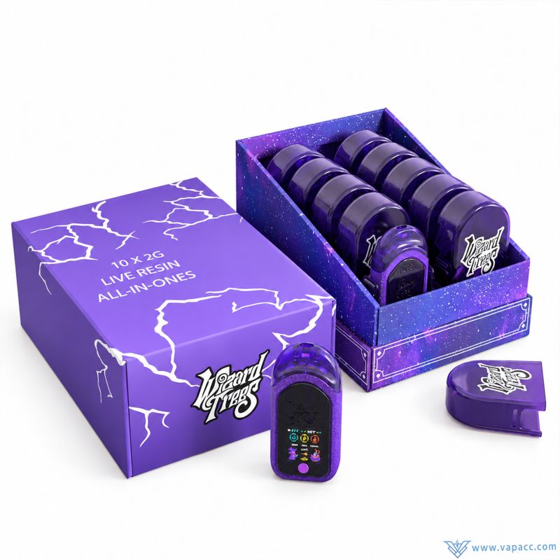 wizard trees 2g live resin dual chamber empty carts 10 pack display box